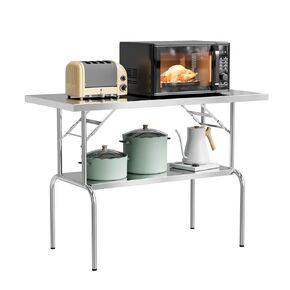 ROVSUN Stainless Steel Folding Table 48 x 24 Inches, Portable Commercial Folding Prep Table with Undershelf, NSF Heavy Duty Foldable Table for Home Kitchen Restaurant Hotel Outdoor Camping Picnic