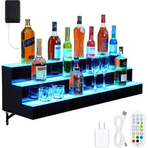 LED Lighted Liquor Shelves, 3 Tier 30 Inch Commercial Bar, Acrylic Lighted Bottle Display Stand with Remote & App Control, 16 Colors, Bottle Stand Multi-Color Lighting Modes for Bars