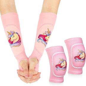 ramede Volleyball Knee Pads and Volleyball Arm Sleeves with Protection Pad Forearm Elbow Sleeve with Thumb Hole Volleyball Accessories Gear for Girls Women (Unicorn, Pink, 2)