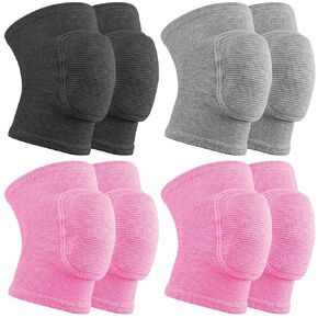 3 Pairs Volleyball Knee Pads for Kids,Anti-Slip Padded Sponge Knee Brace,Soft Breathable Kids Knee Pads,Elastic Knee Protector for Girls Boys Dance Football Sports(Pink,Purple,Gery,X-Small)