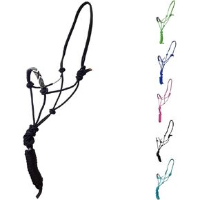 Copper Tip Series Braided Rope Horse Halter with Navajo Beaded Noseband, Cowboy Knots, 10 Ft Lead