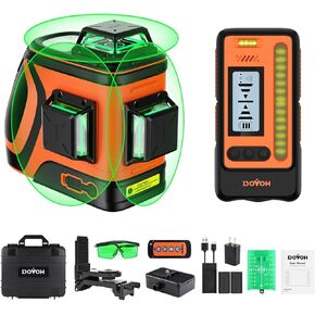 Outdoor Laser Level with Receiver : Daylight High Visibility Laser Level 360 Self Leveling Up To 400ft Long Range 110mw High Power Green with Detector Outside Construction Landscaping, H3-360G