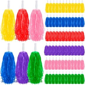 Yunsailing 72 Pcs Plastic Cheer Pompoms Sports Dance Cheerleader Pom Poms with Handles Squad Team Spirited Sports Party Dance Cheering Decorations for Adults Cheerleading (Colorful)