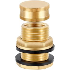Brass Male Garden Hose Bulkhead Fitting With Plug, 1/2" Female NPT, 3/4" Male GHT (garden Hose Thread), For Rain Barrels, Aquariums, Sinks，1 Pack