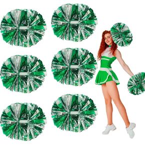 6 Pcs Metallic Cheerleading Pom Poms, 12Inch Cheerleader Pompoms with Baton Handle for School Team Sports Games Dance Cheer