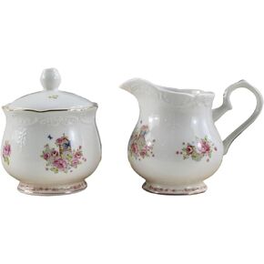 YBK Tech Strengthen Porcelain Milk jug and Sugar Bowl Set for Coffee Tasting Drinking- Pink Rose