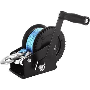 JMIATRY 1600lbs Boat Trailer Winches with 26FT/8M Blue Strap Hand Crank Winch 2 Way Ratchet Manual Winch with Cable & Hook Heavy Duty Trailer Winches for RV Jet Ski Boat Trailer Towing Pulling Winch