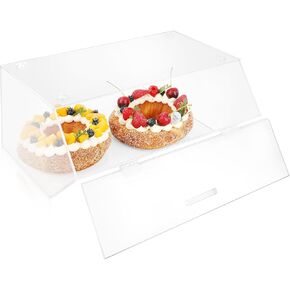 Acrylic Stackable Bakery Case Kitchen Pastry Container Display, Organizer Storage Holder Stand for Bagels, Bread and Muffins with A Hinged, Slanted Door