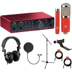 Focusrite Scarlett 2i2 USB-C Audio Interface (4th Gen) with MXL 550/551 Mic Ensemble (Red), Headphones, Pop Filter, Headphone Holder, Mic Stand & 2x XLR Cable Bundle