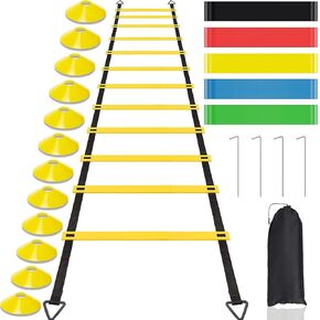 Agility Training Equipment Set, 20 ft Ladder, 12 Cones, 5 Resistance Bands, Carry Bag