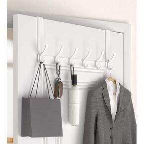 KitchLife Upgraded Over The Door Hooks Hanger with 7 inches Extended Arms, No Assembly Required, Fit for 1 3/8" Doors, Bathroom Towel Rack Organization, Thickened 1 Pack 6-Double Hook