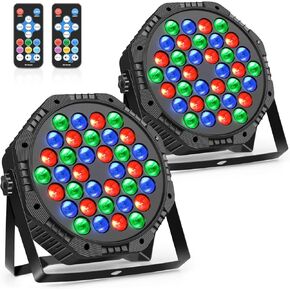 أضواء المسرح 2 حزمة 36 LED Par Light حبالي RGB DJ Party Uplights مع تنشيط الصوت والتحكم DMX للديسكو، الزفاف، النادي، عيد الميلاد، إضاءة مسرح عيد الميلاد