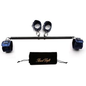 EXREIZST Black Pilates Spreader Bar Kit with 4 Blue Adjustable Straps Sports Aid Training Fitness Gear, Exercise Guide Included, Home Yoga Gym Kit