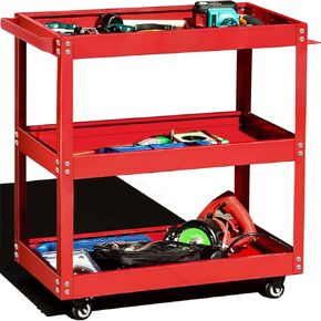 Tool Cart on Wheels, 3 Tier Rolling Mechanic Tool Cart, Heavy Duty Steel Utility Cart w/Lockable Wheels, 450 LBS Capacity Industrial Service Cart for Garage, Warehouse, Workshop