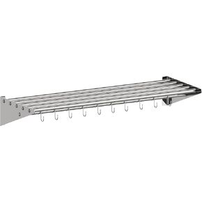 12" x 48" NSF Certified Stainless Steel Wall Mount Shelf, Metal Kitchen Rack with 10 S Hooks for Convenient Storage and Organization of Pots, Pans, and cookware