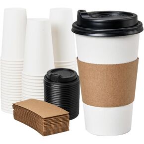 YEEHAW Coffee Cups 16 oz 50 Pack with Lids and Sleeves, Upgraded To Go Coffee Cups, Hot Paper Cups for Hot Beverages in Party, Family, Office