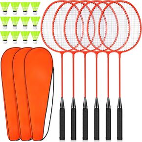 6 Packs Badminton Rackets Set Include 6 Lightweight Rackets 12 Nylon Plastic Shuttlecocks 3 Carrying Bags for Summer Outdoor Backyard Games Sports Beginners Adults
