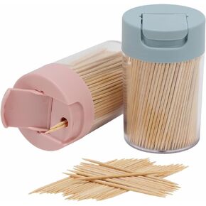 Toothpick Holder with 1000Natural Wood Toothpicks for Teeth Cleaning