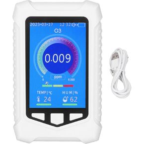 Ozone Meter Detector, Portable Handheld Colorful USB Charging Sensitive Air Quality Pollution Monitor Built in Electrochemical Sensors, Temperature and Humidity Sensors