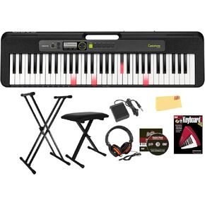 Casio LK-S250 Casiotone 61-Key Portable Keyboard Bundle with Adjustable Stand, Bench, Headphones, Sustain Pedal, Instructional DVD, and Austin Bazaar Polishing Cloth