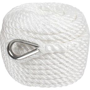 Anchor Rope 100 ft x 1/2 inch Polypropylene Rope 3 Strand Twisted Anchor Line for Boat/Sailboat/Mooring/Pull Lines，Boat Anchor Rope with Thimble, 5850LB Breaking Strain