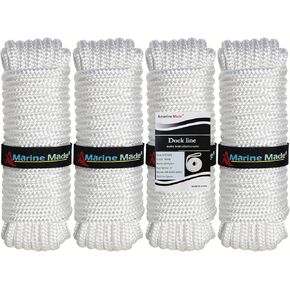 Amarine-made 4 Pack of 3/8 Inch 6 FT Premium Double Braid Nylon Dock Line (White)