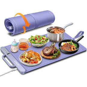 Electric Food Warming Mat with Adjustable Temperature, Upgrade High-tech Graphene Heating Film, Fast Full Surface Heating Mat, Roll Up Food Warmers for Parties Buffet (Purple)