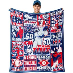Los Angeles Baseball Blanket, Baseball Gifts for Men, Baseball Fans Coach Gifts Blue Team Color Baseball Stuff 60"x 50" Blanket Throws Gear for Christmas.