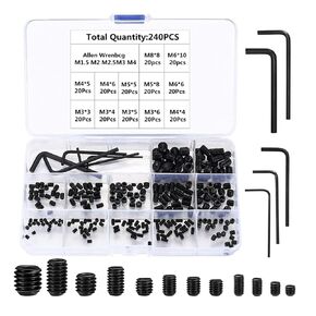 Carbon Steel Falt Head Screw Set, 240 Various Metric Thread Internal Hexagon Wrench Internal Hexagon Screws, Equipped with 5 Internal Hhexagon Socket Wrenches