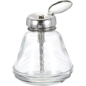 HARFINGTON 6.1Oz / 180ML Glass Pumping Dispenser Bottle Square Liquid Pumping Press Push Down Alcohol Container with Metal Flip Cover for Makeup Remover Dispensing Alcohol