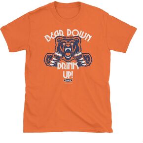 Chicago Football Fans. Bear Down Drink Up! Orange Soft Style T-Shirt (Sm-5X) (Short Sleeve, 5XL)
