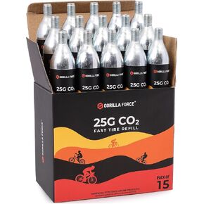 Gorilla Force 25g CO2 Cartridges - Threaded | Box of 15 | for Bike Tire Inflators