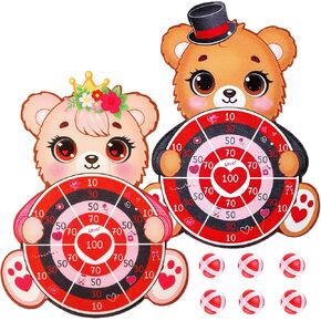 2PCS Valentine's Day Dart Board Sticky Balls Games for Kids - Valentines Gifts Bear Dart with 6 Balls Classroom Party Favors