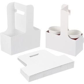 PATIKIL 2 Cup Drink Carrier with Handle, 20 Pack Kraft Paperboard to Go Coffee Cup Holder, Portable Disposable Handled Drink Carriers for Take Out Restaurant Food Service, White