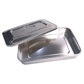 Medical Surgical Tray Dental Sterilization Instruments Tray Organizer Holder with Lid & Handle Grip (Silver)