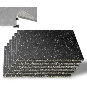 CyclingDeal 5/8" Thick High-Density Gym Floor Mats Tiles - 6 Pack 19.7"x19.7" Rubber Exercise Workout Equipment Ground Shock Absorbing Mat for Home Gym Garage - with Interlock in Black w/White Dots