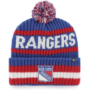 47 NHL Unisex-Adult Team Color Officially Licensed Primary Logo Bering Sport Knit Cuffed Pom Beanie Cold Weather Hat - New York Rangers Blue