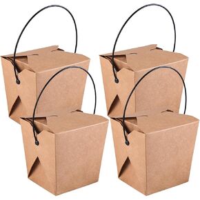 10Pcs Kraft Paper Chinese Take Out Boxes 26 oz Stackable to Go Boxes Takeout Food Containers with Handle Party Favor Boxes for Catering, Weddings, Party Favors, Restaurant, Unfolded, Brown