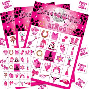 Kavoc Western Cowgirl Party Bingo Games Horse Racing Let's Go Girls Bingo Cards لـ 24 لاعبًا، ألعاب حفلات توديع العزوبية للبالغين من أجل لوازم ألعاب حفلات أعياد الميلاد الأخيرة للديسكو