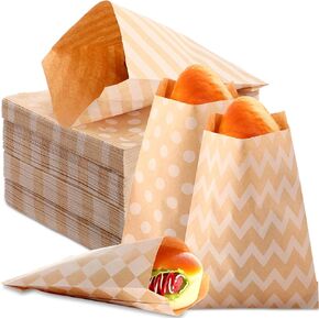 Sweetude 400 Pcs Bulk Flat Paper Treat Bags 5 x 7 Inch Kraft Small Candy Buffet Bags Brown Dots Stripes Sandwich Cookie Bags or Christmas Holiday Wedding Baby Shower Party Supplies