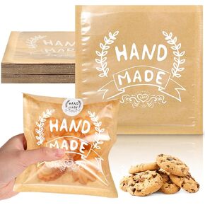 50 Bakery Bags With Window Small Brown Bakery Bags Kraft Paper Bakery Treat Bags and Handmade Stickers for Cookie Chocolate Donut Snacks Bread Sandwich Dessert (5.5 x 5.5 Inch)
