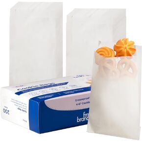 Fit Meal Prep 200 Pack 4x6" Paper Cookie Bags, Disposable Pastry Bag, Greaseproof Small Paper Treat Bags, Premium White Cookie Bags for Packaging Dessert, Baked Goods, Candy, Snack