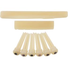 Unbleached Acoustic Guitar Bone Nut & Saddle & 6pcs Bridge Pins W/Abalone Shell Dot set Compatible with YMH FG Acoustic Guitar