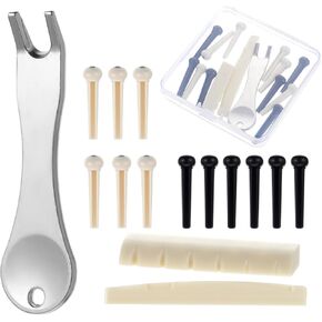 12 Pcs Guitar Bridge Pins, Bridge Pins for Acoustic Guitar with Bridge Pin Puller Remover, Acoustic Guitar Pins, Acoustic Guitar Bridge Pins, Acoustic Guitar Pegs Replacement Tools Kits