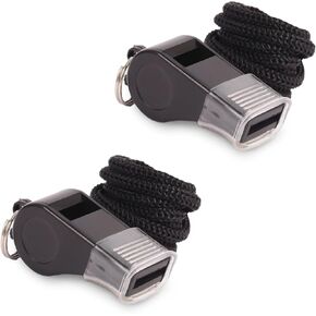 2 Pcs Whistles, Black Emergency Whistles with Lanyard, Extra Loud Sports Whistles Great for Coaches, Referees, Training Gyms, Emergency Survival, Lifeguard, Self-Defense