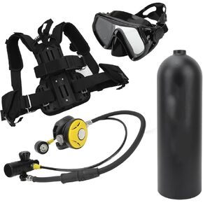 Portable 4L Oxygen Cylinder Diving Equipment Kit with Goggles Back Bracket for Underwater Diving Breath Training