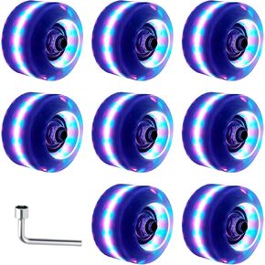 Light Up Roller Skate Wheels with Bearings Installed for Outdoor or Indoor 8 Pack of 58×32mm, Skateboard and Quad Skates Accessories (A-Multicolor - PBG)
