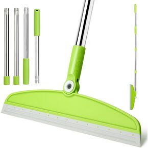 Silicone Air Broom,Multifunction Magic Broom with Long Handle，Adjustable Rubber Squeegee Broom Sweeping Water,Indoor Broom for Hardwood Floors,Kitchen,Concrete Floor,Bathroom Tile(Gray Green)