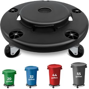 ROBLOCK Commercial Trash Can Dolly Cart with Wheels for 20/32/44/55 Gallon Containers, Trash Dolly Wheels with Twist Lock for Restaurants, Kitchen, Office, Outdoor, Black