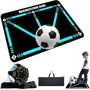 Soccer Training Mat Set, SEILETOO Silent Footstep Training Non Slip Mat Soccer, Soccer Agility Training Equipment, Soccer Trainer for Soccer Enthusiasts to Improve Speed, Strength and Coordination